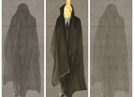 Nazar Yahya / The knowledge triptych 1-2-3, Mixed media on Rice paper on canvas, 2011